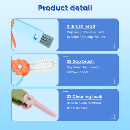 BXUYAOXMC 3 in 1 Cup Lid Cleaning Brush, 180° Rotatable Multifunctional Crevice Cleaner for Water Bottle Tumbler Baby Bottle, Cup Lid Gap Brush with Soft & Firm Bristles + Pick, 6 Pack