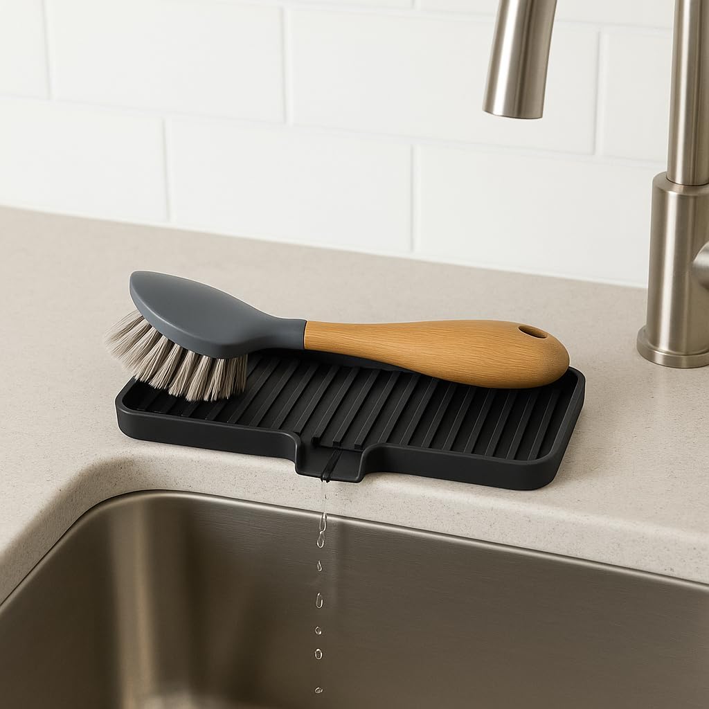 9"x3.5") Happitasa Silicone Soap Dish Tray and Sponge Holder with Drain Chute, Rectangular, Kitchen and Bathroom Sink