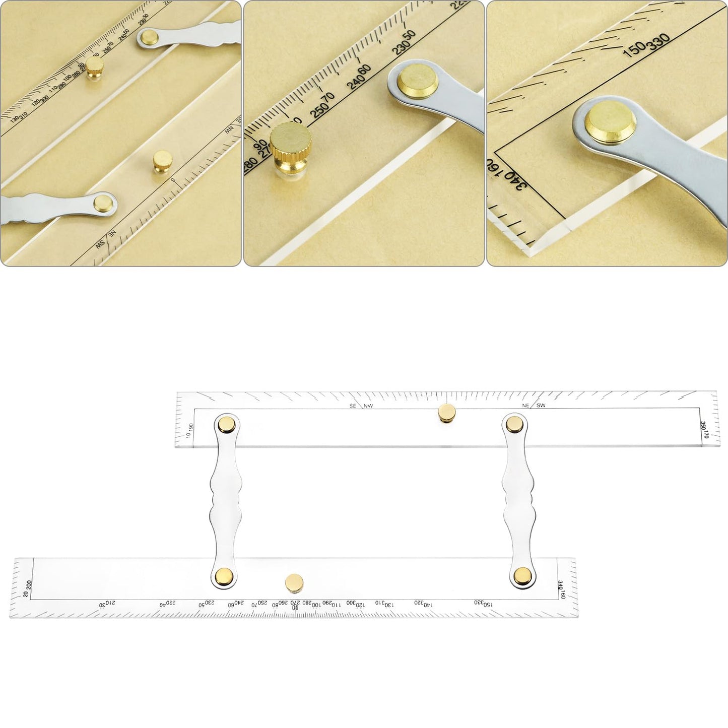 QWORK Parallel Ruler with Clear Markings, 12 in Navigation Plotting Tool, Clear Scale Nautical Plotter, Mapping Points to Pull Parallel Ruler
