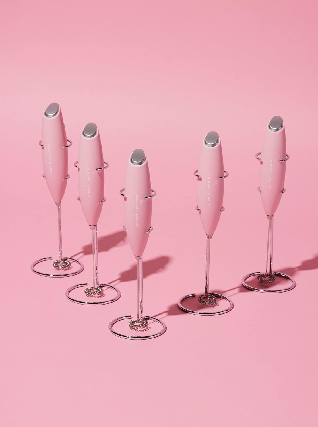 Smooth Operator Pink Handheld Electric Whisk, Milk Frother, Foam Maker for Protein, Coffee & More with Stainless Steel
