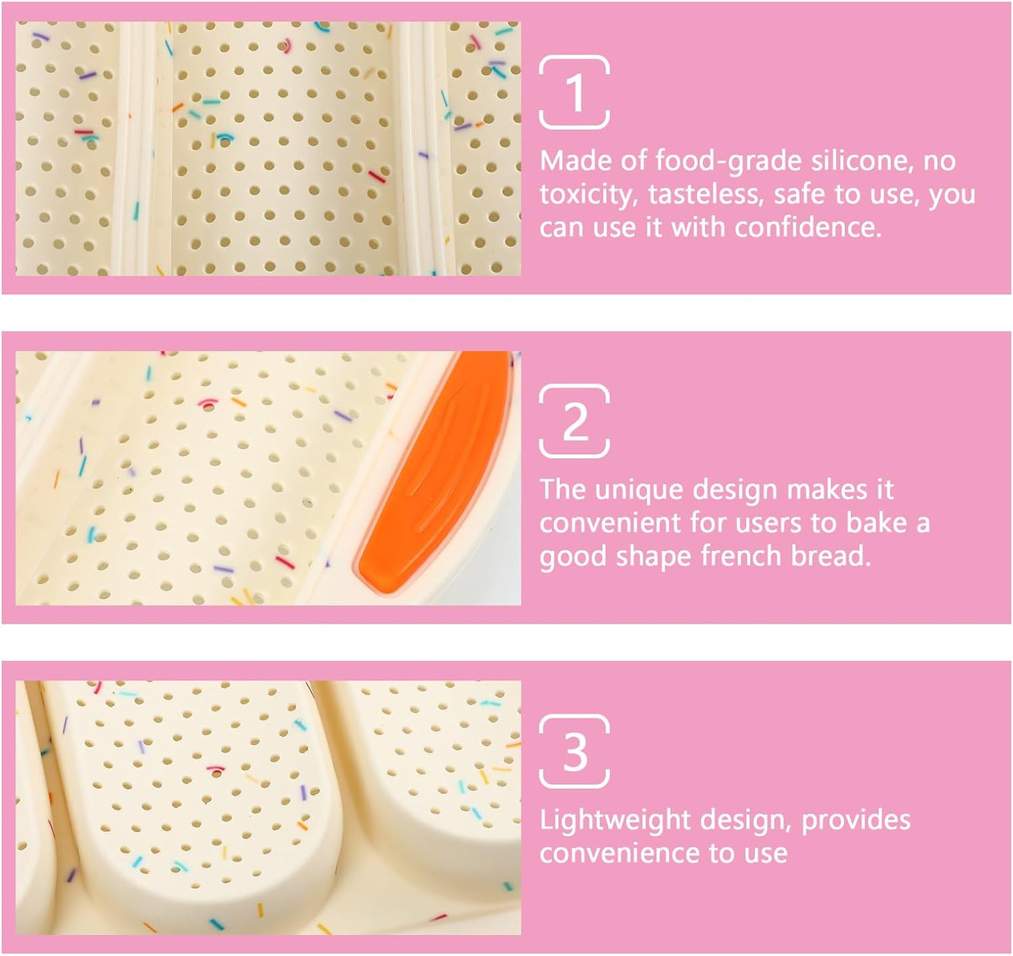 PRETYZOOM Silicone Baguette Mold, Non-stick French Bread Baking Pan, Household Bread Mould, Multipurpose Baking Tool