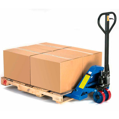 Global Industrial High Capacity Pallet Jack with 27" W x 42" L Forks, 6600 Lb. Capacity, Manual Duty Truck for Warehouse, Manufacturing and Retail, Blue Powder Coat Finish