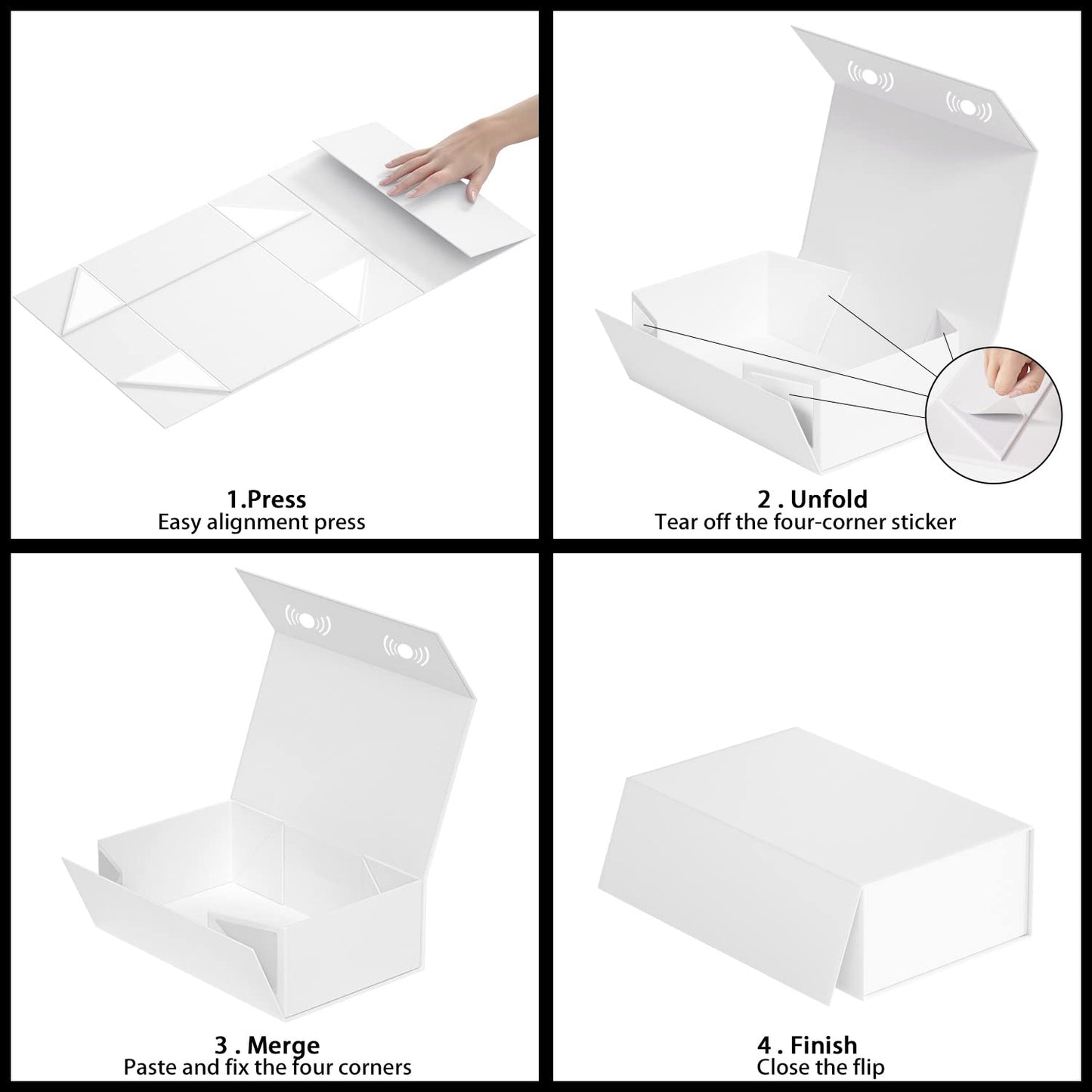 RYDDOY 5 Pack White Gift Box, 9.5x6x3'' Gift boxes for Presents with Lids Magnetic Closure Rectangle Collapsible for Bridesmaid Proposal Box, Wedding, Christmas, Halloween, Birthday Gift Packging
