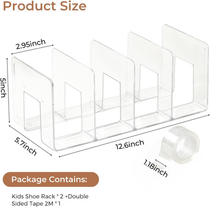 4 Pack Closet 4 Clear Acrylic Kids Shoe Rack for Organizers and Storaget, Baby Shoe Storage Small Shoe Rack Sections