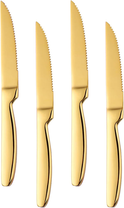 Steak Knife Set, 4-Piece Serrated Steak Cutlery, Gold Stainless Steel Steak Cutlery Knife for Home, Restaurant, Hotel,