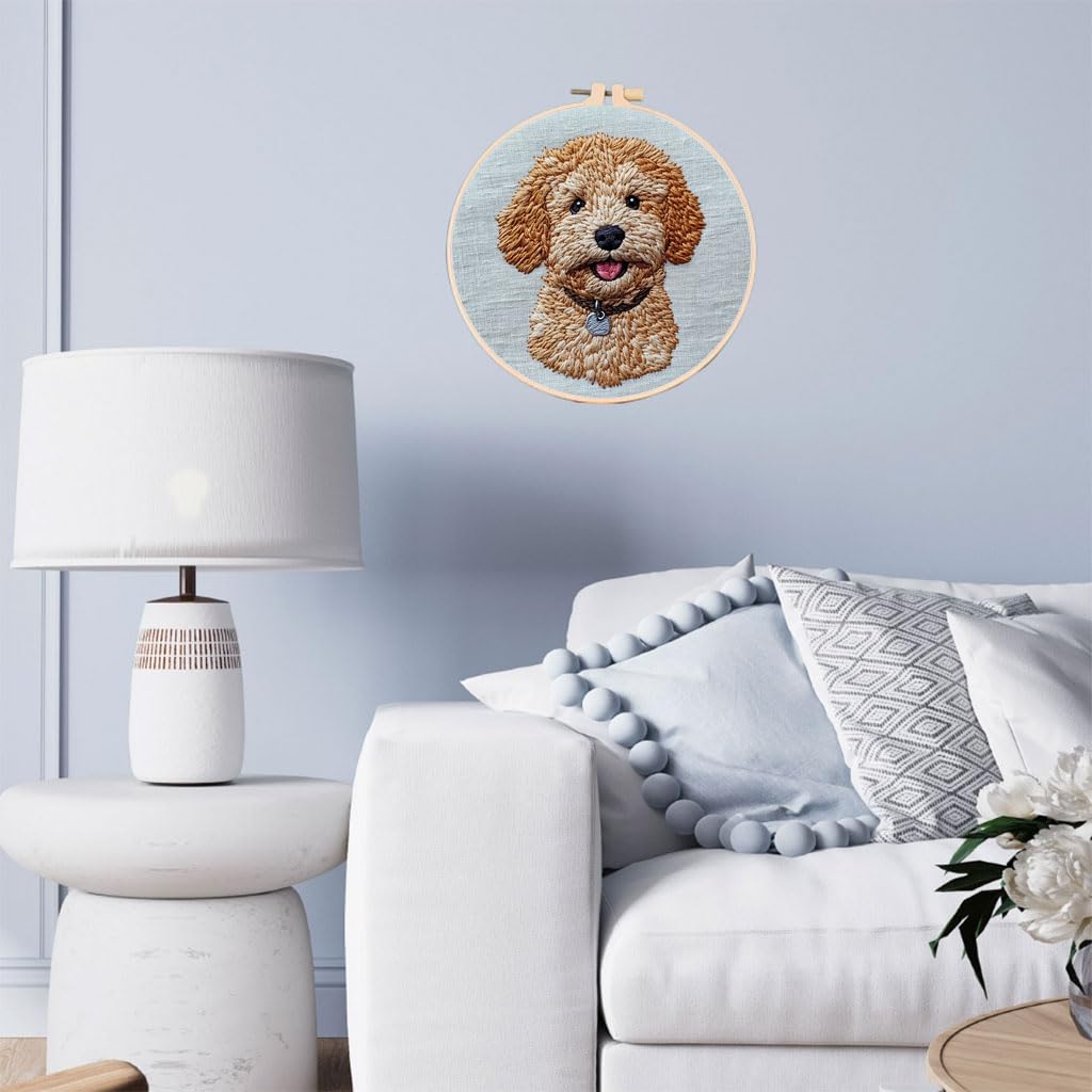 Punch Needle Kits Golden Doodle Dog Embroidery Starter Set with Hoop Easy for Beginners DIY Stress Relief Handmade Craft Hobby and Home Decor 20x20cm-3