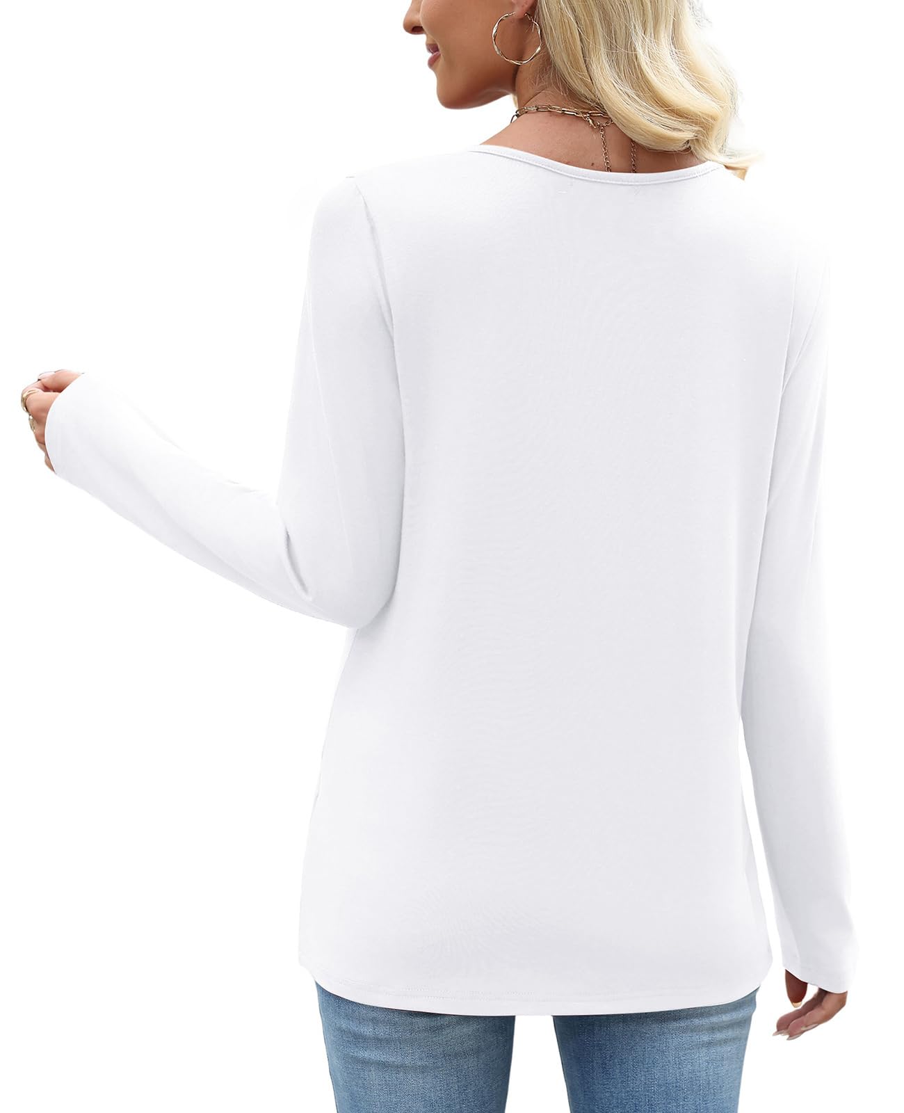 OFEEFAN Long Sleeve Shirts for Women Fall Clothes Asymmetric Square Neck Tunic Tops Decorative Buttons