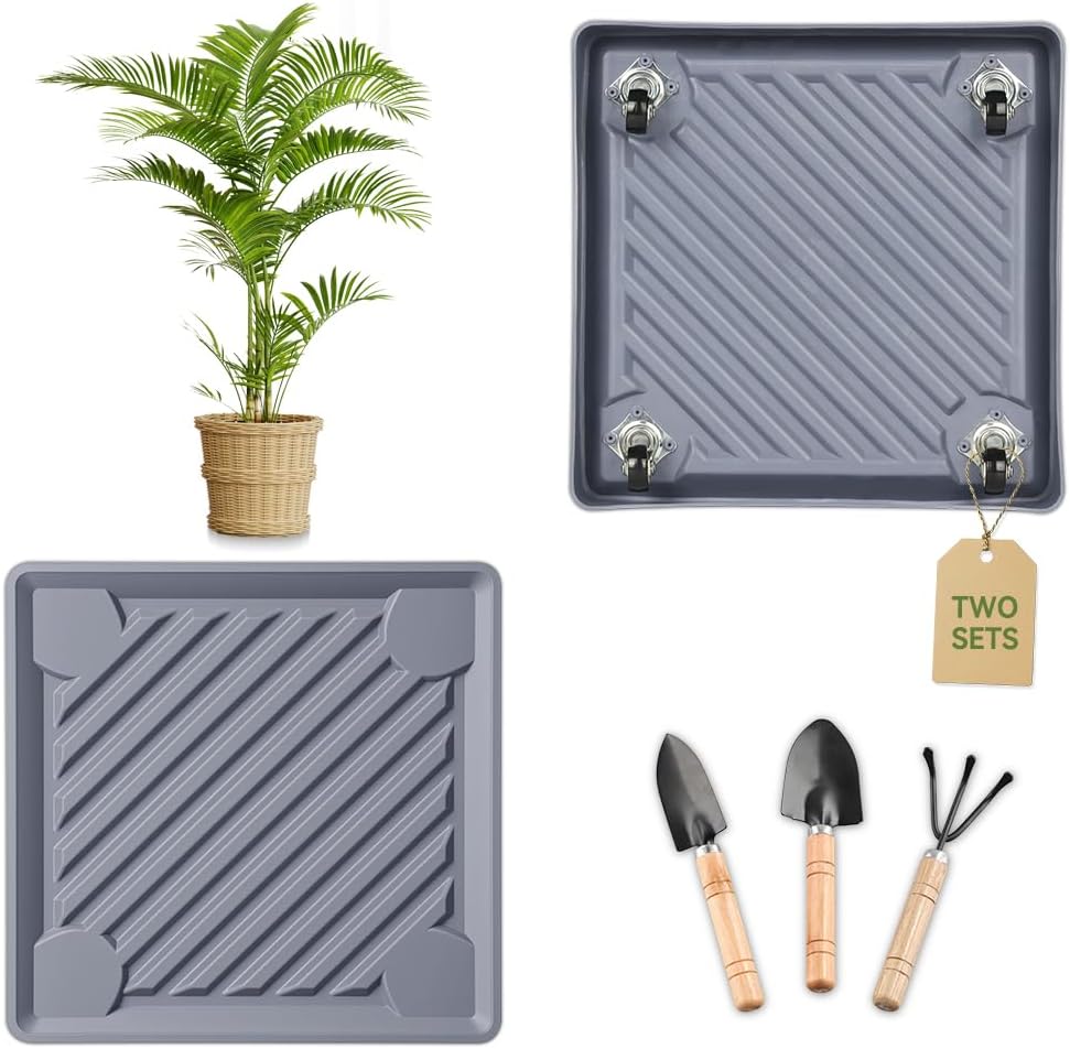 UoeRing 2 Pack-Square 11 Inch $9.9 Plant Caddy with Hidden Wheels Heavy Duty Rolling Plant Stands Indoor Outdoor Plant