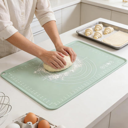 Countertop Silicone Pastry Mat, Non Slip Dough Mat with Measurements and Raised Edges, Food Grade Silicone Baking Mat