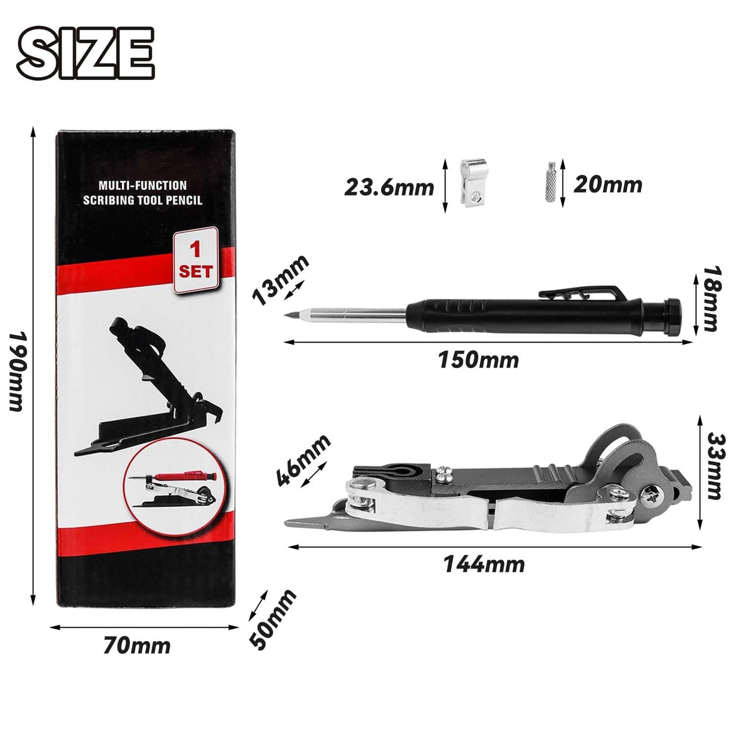 YAKAMOZ Multi-function Scribing Tool with Deep Hole Construction Pencil, Aluminum Alloy Carpenter Woodworking Compass Scriber Precise Contour Scribe Marking Tools