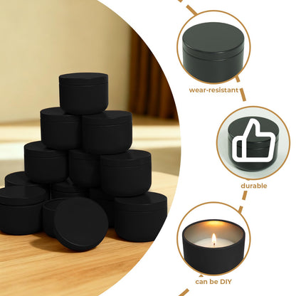 12Pack 3 oz Candle Tins with Lids,Round Metal Candle Jars for Candle Making,Bulk Empty Tins Containers for DIY Crafts Christmas Gifts Small Business Supplies–Airtight Storage Jars (Black)