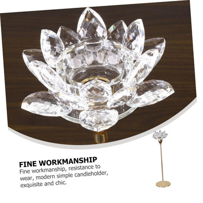 Ipetboom Crystal Lotus Candleholder Small Metal Candle Stand Romantic Dining Room Candlestick Decor for Candlelight Dinner