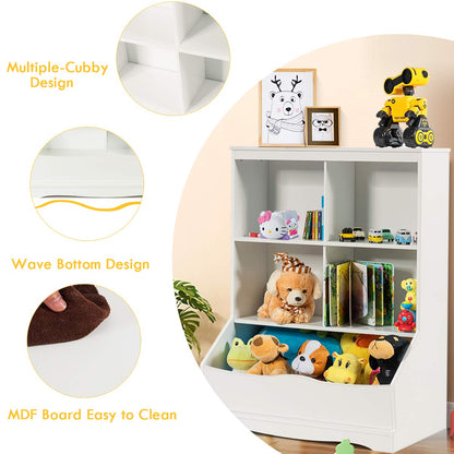 Giantex Storage Cabinet, Cubby Toy Organizer, 3 Shelf 4 Cube Units, Storage Bins Cubbies for Kids' Collections, Kids Bookshelf and Bookcase for Children Playroom Hallway Kindergarten School, White