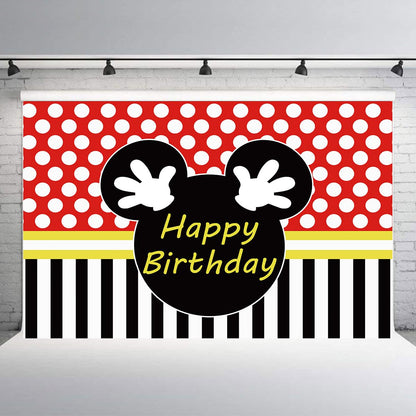 5x3FT Happy Birthday Red Mouse Photography Backdrop,Mouse Theme Party Backdrop Decorations (Birthday)