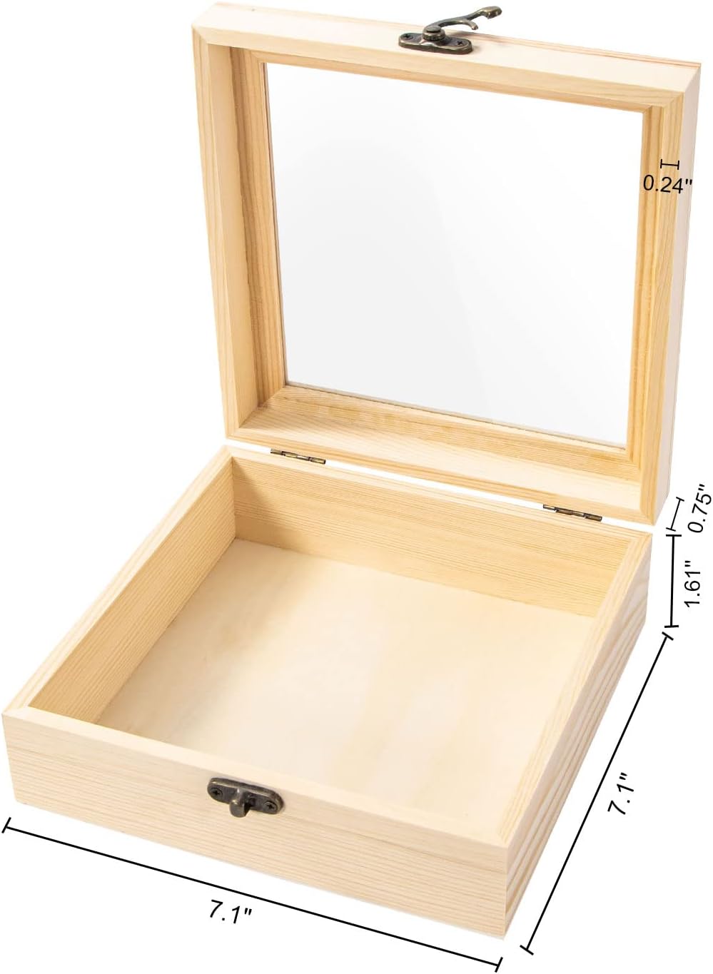 Unfinished Wooden Display Box with Glass Top, Small Hinged Lid Keepsake Storage Box for Jewelry and Home Decorations