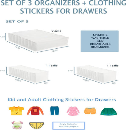 Drawer Organizer for Baby Clothes, Accordion Drawer Dividers Organizers, Storage Box for Onesies, Underwear, Socks, Set