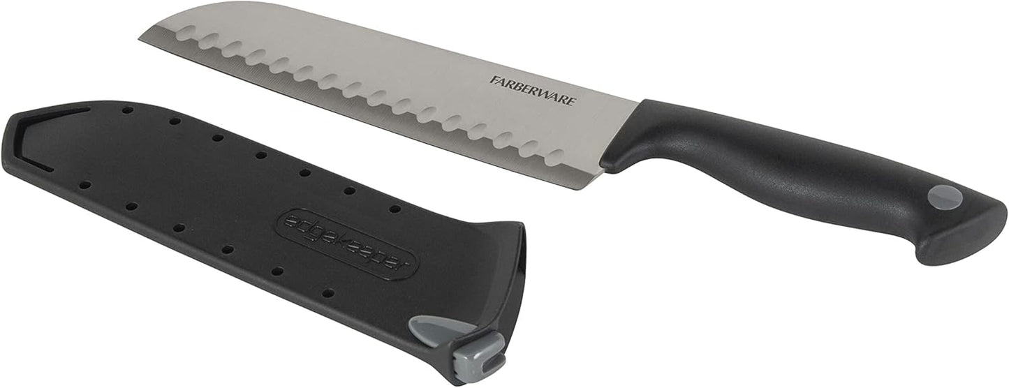 Farberware Edgekeeper 7-Inch Santoku Knife, High Carbon-Stainless Steel Kitchen Knife with Self-Sharpening Blade Cover,