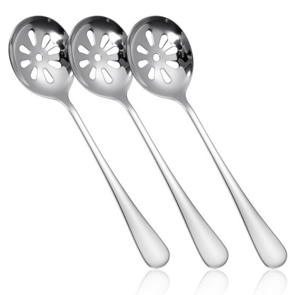 3Pcs Slotted Spoon, Stainless Steel Serving Spoons, Slotted Spoons for Cooking, 7.8 Inch Strainer Spoon for Buffets, Restaurants, Kitchens for Soups, Dips, Cereals(10 Holes)