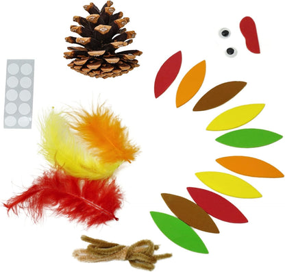 4E's Novelty 4 Pack Pinecone Turkey Craft Kit - DIY Thanksgiving Crafts for Kids & Adults, Thanksgiving Table Decorations, Turkey Arts and Crafts