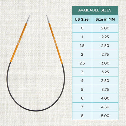 KnitPro Zing Fixed Circular Needles 9" (22.5cm) | US Size 1 (2.25mm)