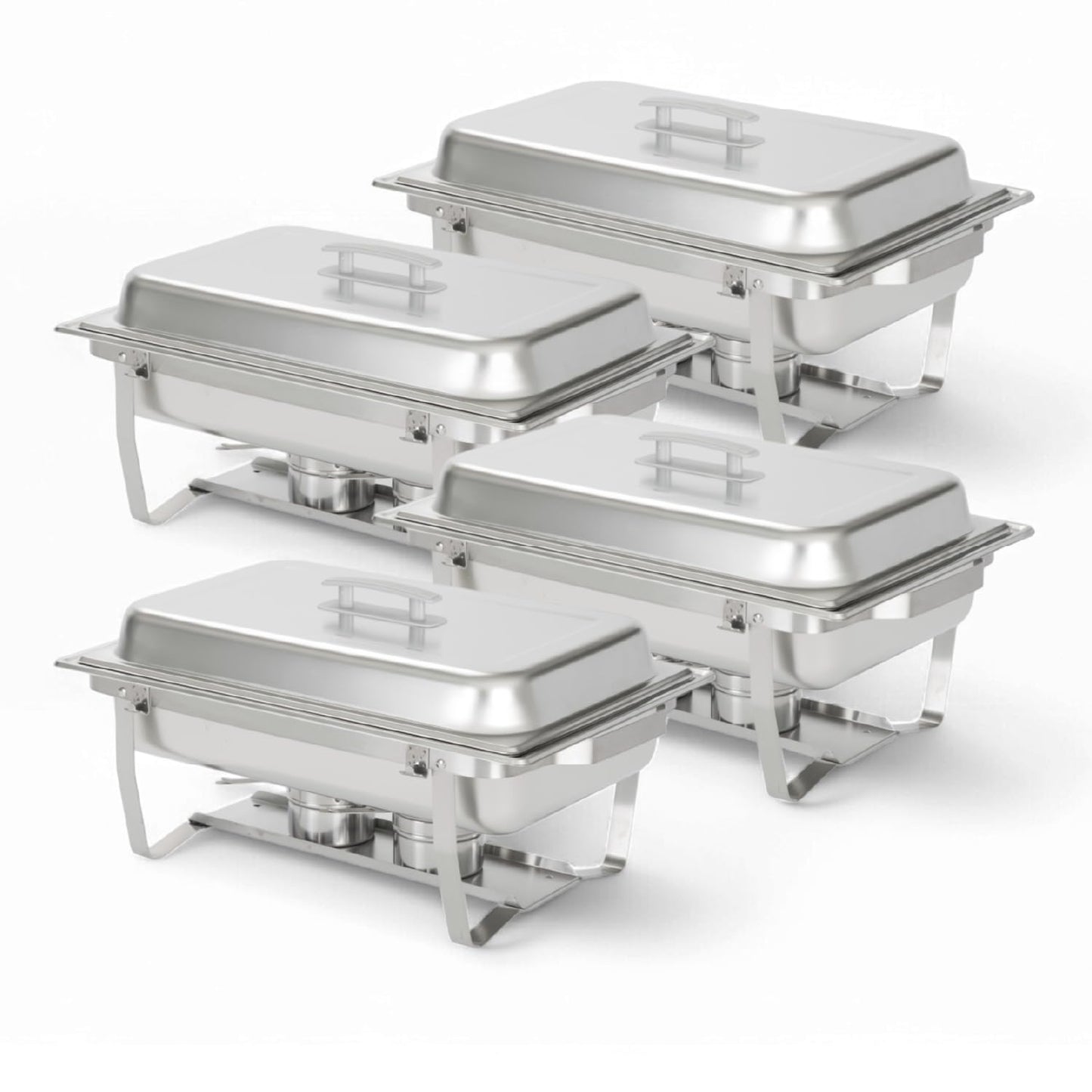 Alpha Living 4 Pack Chafing Dish Full Set – Stainless Steel Catering Chafer with Lids, Pans & Fuel Holders – Buffet Food Warmers for Parties, Events & Weddings – Alpine Gray Handles
