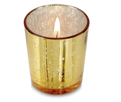Mister Candle Unscented Gold Mercury Glass Votive Candles, 2" Filled Candle Jars for Centerpieces, Wedding Décor, Events, Home & Party Ambiance, Set of 12 Hand Made in USA