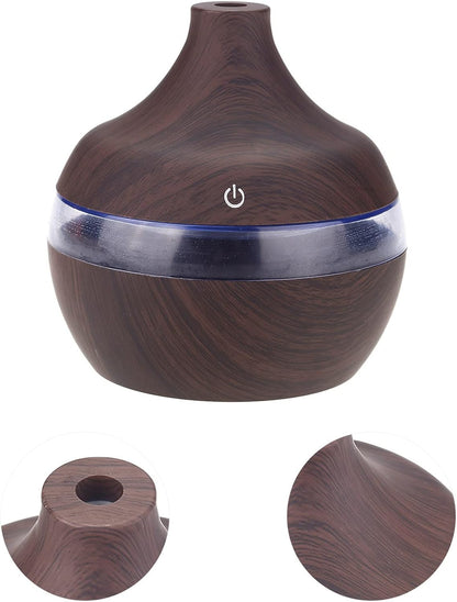 Wood Grain USB Humidifiers for Home, Top Fill with LED Night Light, Ideal for Bedroom Office Nursery, Compact Design