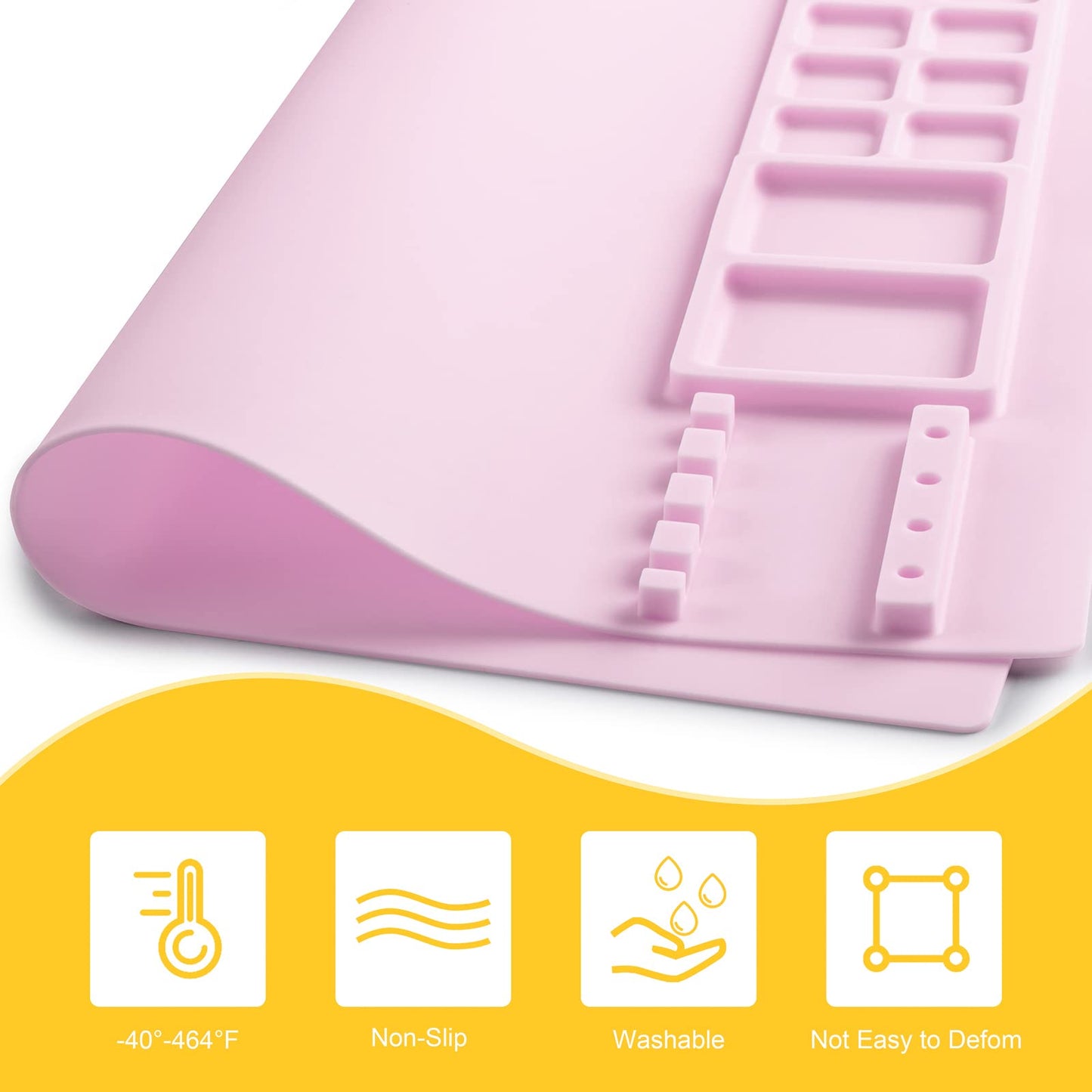 Silicone Painting Mat, Art Mat with Cup, Craft Paint Brush Cleaner Tool, Artist for Kids Gift Clay DIY Creations, Christmas Gift for Kids (Pink)