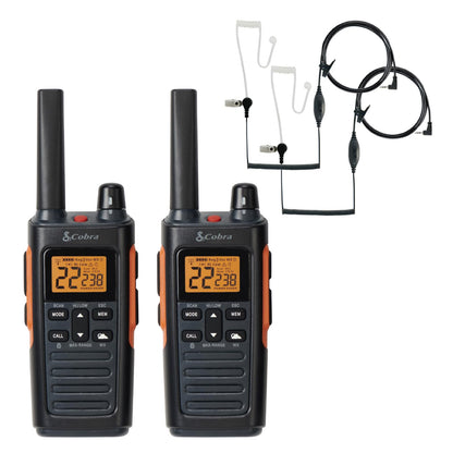 Cobra RX680 Walkie Talkies (2-Pack) - Rugged & Splashproof Two Way Radios Long Range, IP54 Water Resistant Design, 60 Pre-Programmed Channels, Weather Alerts, Included Charging Dock (Black/Orange)