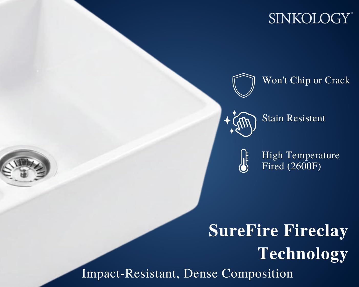 Sinkology Turner 33 Inch Fireclay Farmhouse Apron Front Double Bowl Kitchen Sink - White, Handcrafted with SureFire Chip-Resistant Glaze, Sinkology Everyday Warranty, 33 x 18 in, Fits 36" Cabinet