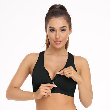 Women's Zip Front Sports Bra - Wireless, Padded, Post-Surgery, Racerback, Workout & Yoga Bra Top 2 Pack