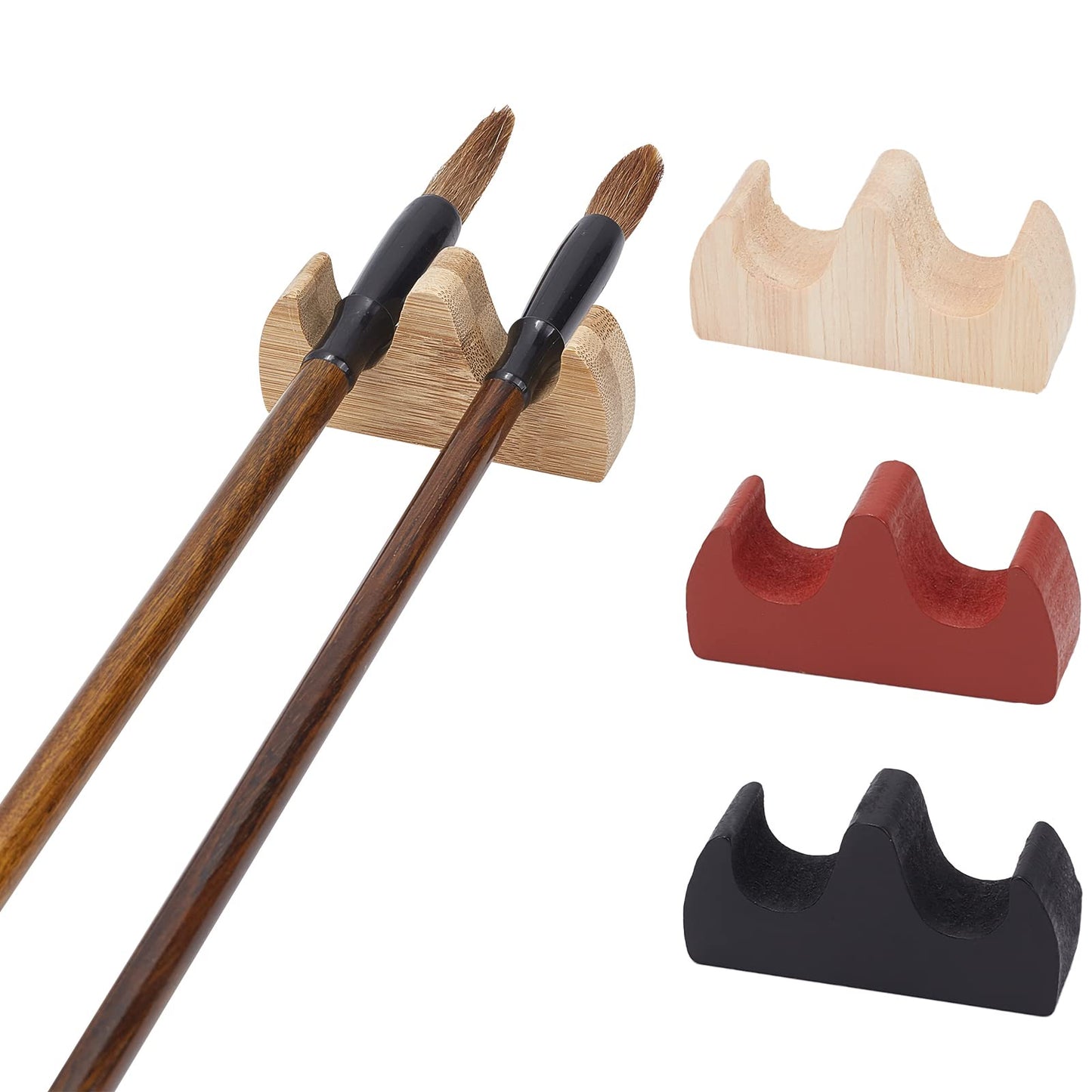 PH PandaHall 8pcs Painting Brush Rest Stand 4 Color Calligraphy Brush Holder Fire Shaped Wooden Writing Brush Rack Flat Weightpaper for Chinese New Year Writing Brushes Calligraphy Practice