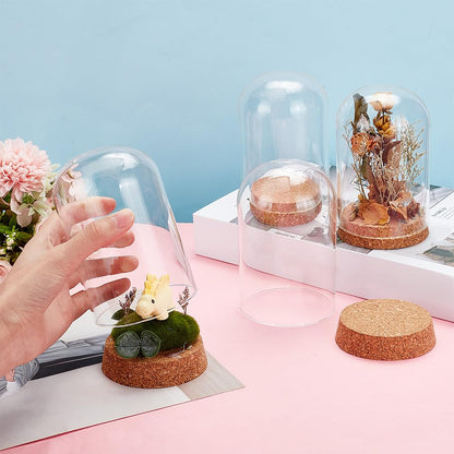 PandaHall 4pcs Glass Cloche Dome Glass Display Bottle Bell Jar with Cork Base Dome Cover Decorative Jars Display Case for Flower Storage Home Christmas Party Decoration 3.15x4.72inch