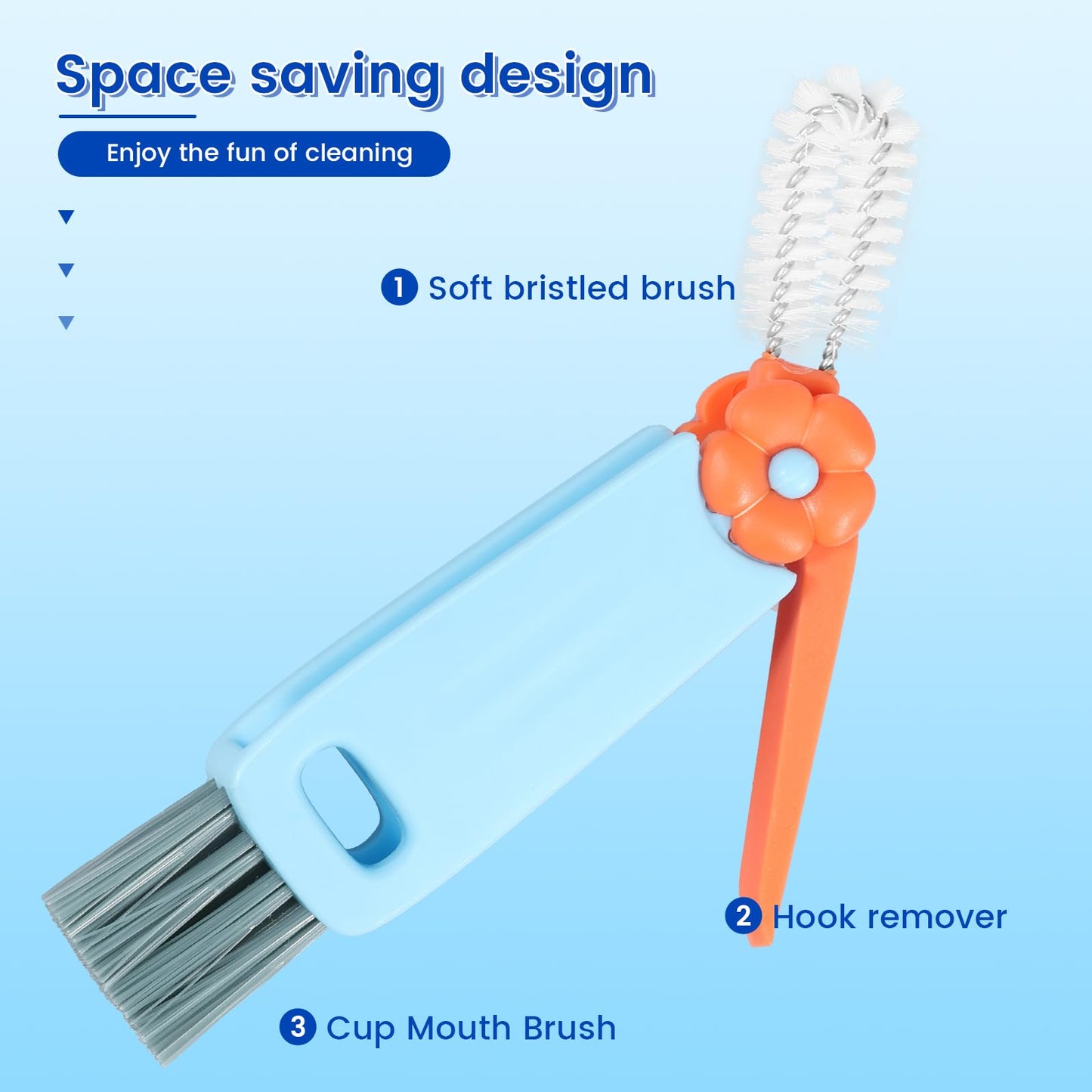 BXUYAOXMC 3 in 1 Cup Lid Cleaning Brush, 180° Rotatable Multifunctional Crevice Cleaner for Water Bottle Tumbler Baby Bottle, Cup Lid Gap Brush with Soft & Firm Bristles + Pick, 6 Pack