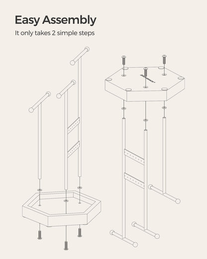 SONGMICS Jewelry Holder, Jewelry Organizer, 3 Tiers and 1 Tray, Jewelry Display Stand with Metal Frame, Necklace Earring Bracelet Holder, for Rings, Ink Black and Caramel Brown UJJS03CB