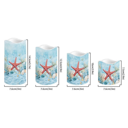 Cozeyat Starfish Sea Flameless Candles Set of 4 Battery Powered LED Pillar Candles with Remote Timer Flickering for Indoor Outdoor Table Beach Decor