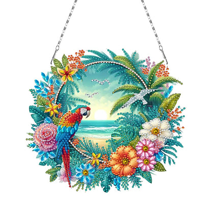 C'eitura DIY Acrylic Beach Flower Parrots Diamond Painting Kit, 5D Special Shape Drill Ocean Art for Home Decor, Unique Summer Gift，Relaxing DIY Craft Kit for Adults & Teens