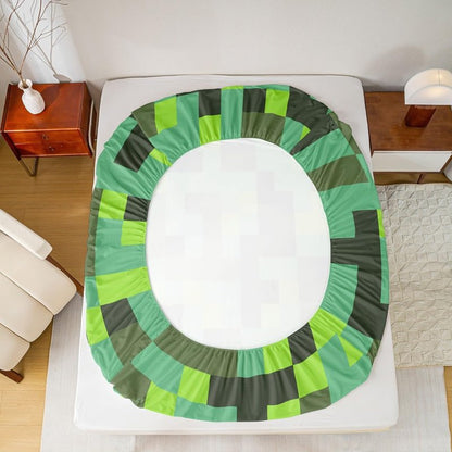 Pixel Grid Miners Kids Twin Size Fitted Sheet,Geometric Grid Patchwork Pixelated Boys Girls Bed Sheets,Cartoon Gamepad Video Games Room Decor,Cyan Green Bedding Set,1 Pillowcase(No Flat)