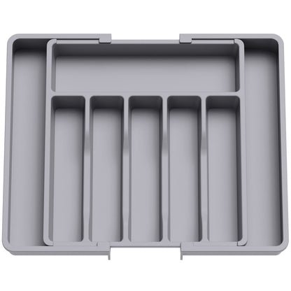 Lifewit Silverware Drawer Organizer, Expandable Utensil Tray for Kitchen, BPA Free Flatware and Cutlery Holder, Adjustable Plastic Storage for Spoons Forks Knives, 8.5"-14.1" x 12.1", Black