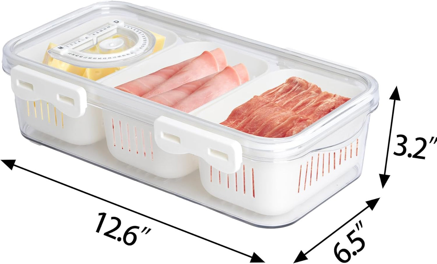 MANO Divided Snackle Box - Charcuterie Container with 3 Compartment Serving Tray for Cheese, Veggie, Fruit (1 Pack)