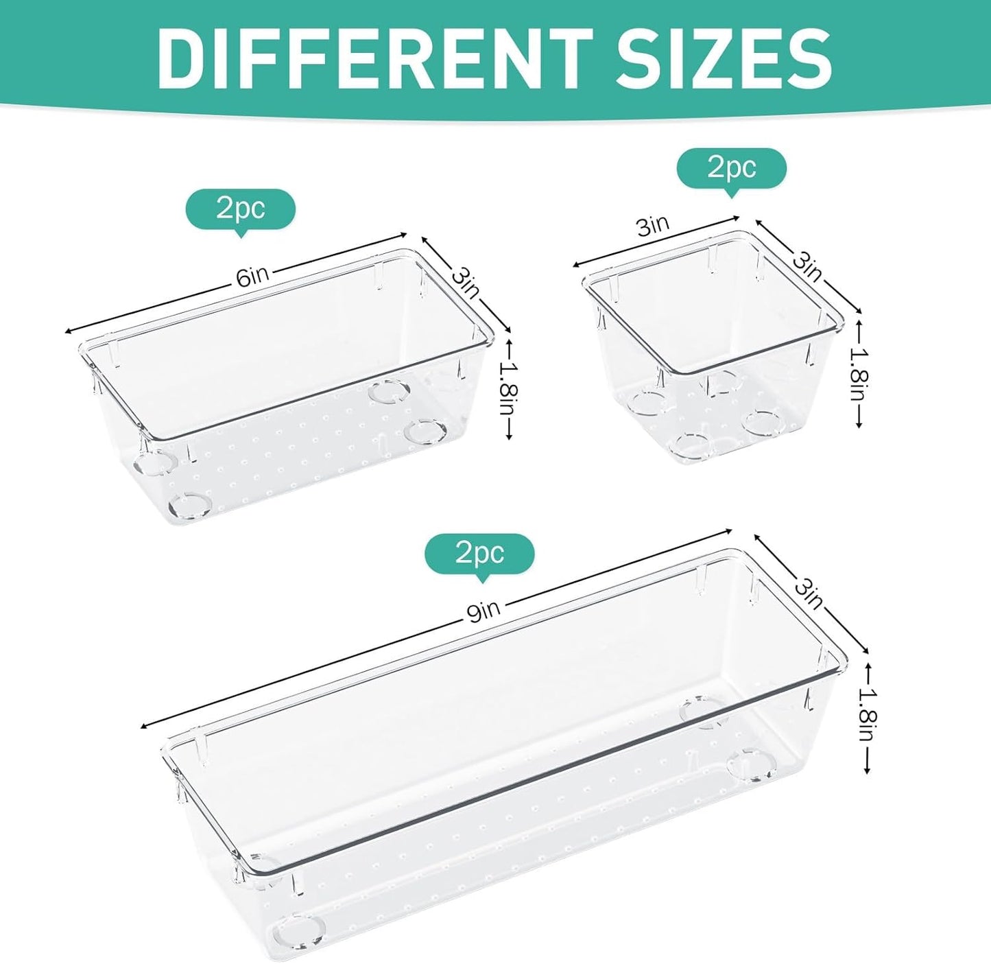 WOWBOX Clear Drawer Organizer Set - 6 Acrylic Storage Trays for Makeup, Jewelry, Office Supplies