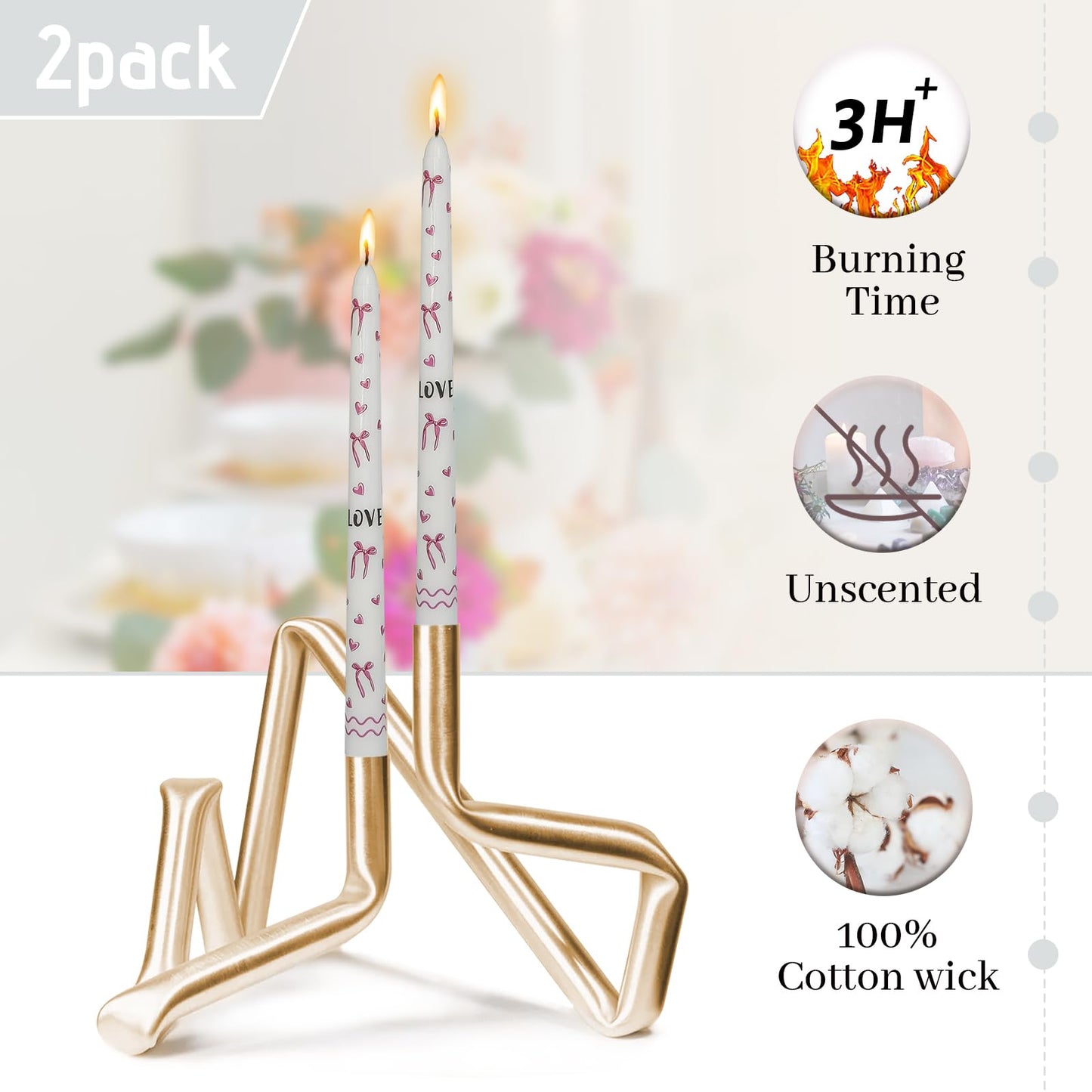 Floral Taper Candle - Baleagcdl White with Bow Print Candles Handmade Long Tapered Candles 10 Inch Drip Candlesticks for Wedding Home Decor Gifts - Set of 2