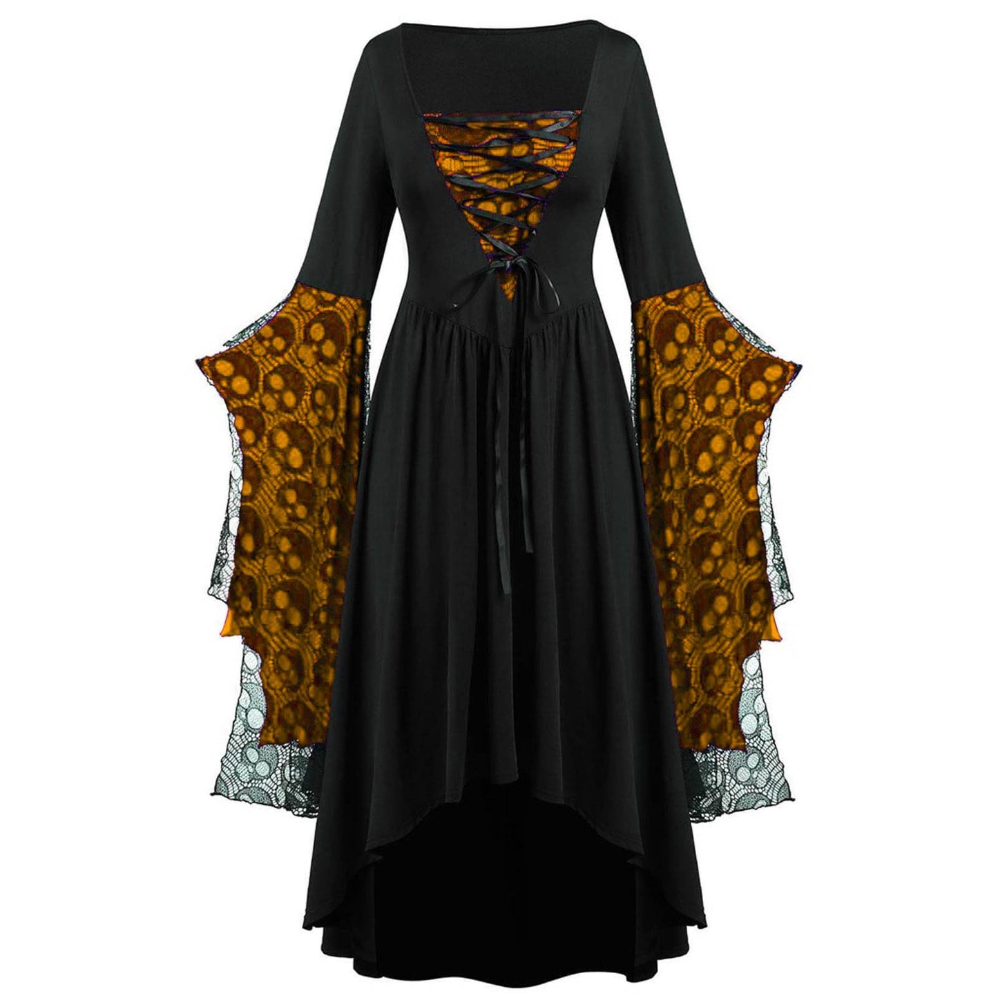 Rkwins Renaissance Dress for Women Gothic Vampire Dress Scary Print Maxi Dress Plus Size Witch Dress Medieval Corset Dress