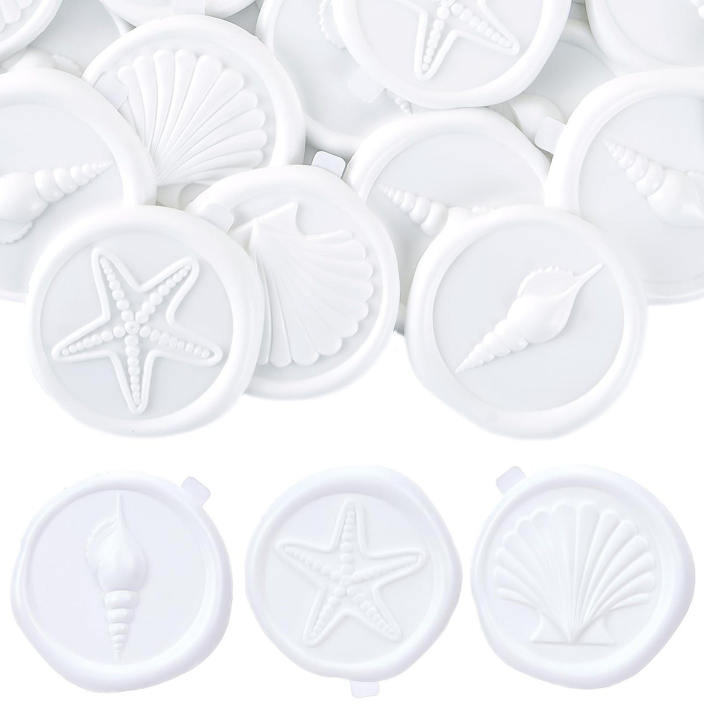 PartyforU White Wax Seal Stickers - 60 Pcs Embossed Starfish Conch and Seashell Self-Adhesive Wedding Invatation Wax Stamp Stickers for Envelope Birthday Party Gift Wrapping