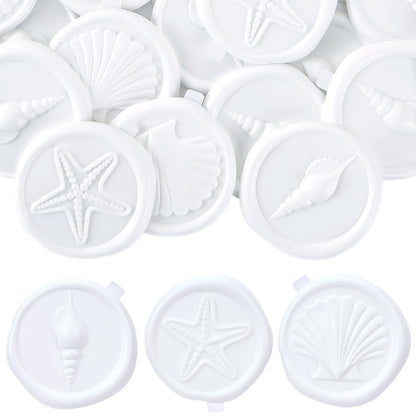 PartyforU White Wax Seal Stickers - 60 Pcs Embossed Starfish Conch and Seashell Self-Adhesive Wedding Invatation Wax Stamp Stickers for Envelope Birthday Party Gift Wrapping