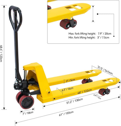 Fworkleft Manual Pallet Jack 4,400 LBS Capacity, 48" x 21" Heavy Duty Pallet Truck with Nylon Wheels, Industrial Hand Pallet Jack for Warehouse, Factory & Material Handling
