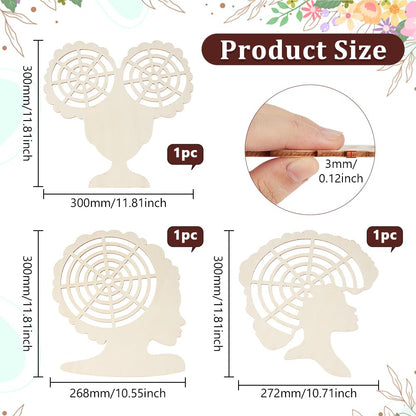 BENECREAT 3Pcs Wood Wreath Forms, Girl Head-Shaped Wood Frames (3 Styles), Light Yellow DIY Wreath Making Kit for Holiday Home Decor & Handmade Gift Creation