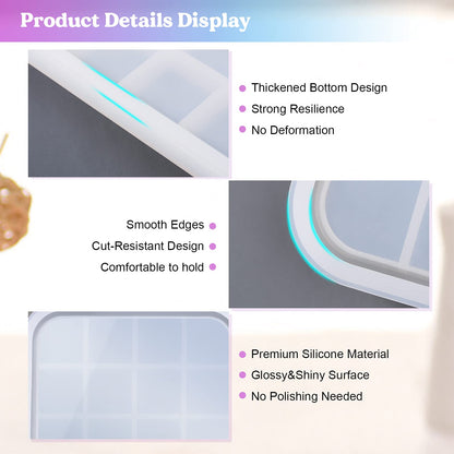 LET'S RESIN Resin Tray Mold,Rectangle Rolling Tray Molds for Resin,Sturdy Silicone Tray Moulds with Edges,Large Rolling Tray Molds for Epoxy Casting,DIY Jewelry Holder,Home Decoration