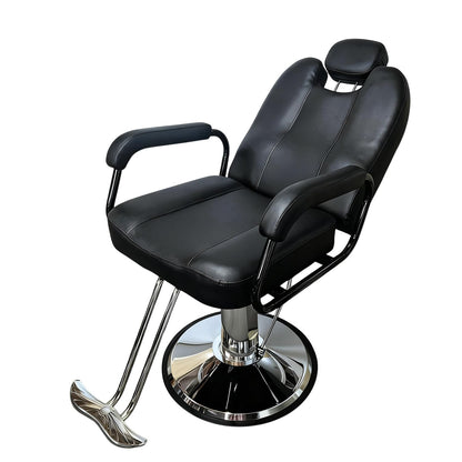 VLNOTY Barber Chair for Hair Stylist with Heavy Duty Hydraulic Pump, Adjustable Height, 135° Reclining Backrest, 360° Swivel, Chrome Base, Black Leather