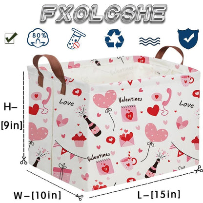 FXOCSHE Rectangular Pink Valentine's Day Gift Basket,nursery basket,Pink girls gift baskets,kids toy storage Bin, Love Heart Room Decor for Home,Shelf Baskets(Balloon Love)